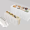 Elegant White Tablecloth Dining Tables With Assorted Desserts Fresh Fruits Snacks 3d model