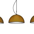 Three Golden Dome Shaped Pendant Lights Hanging in Modern White Interior