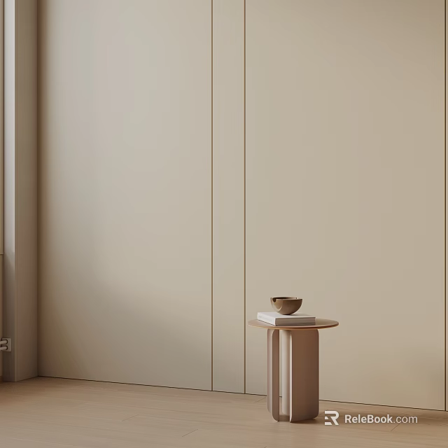 Modern Minimalist Light Colored Side Table Placed By Wall With Bowl And Books On Surface 3d model 