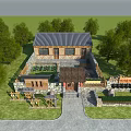 Traditional Chinese Guesthouse Building With Tile Roof Green Trees And Courtyard Entrance