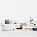 Modern White Sectional Sofa And Coffee Table With Throw Pillows Black Chair And Floor Lamp