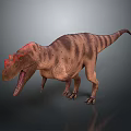 3D Rendered T Rex Dinosaur Character With Red Eyes Open Mouth And Brown Striped Skin