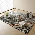 Stylish Square Rug with Geometric Stripe Pattern and Flowers on Wooden Floor