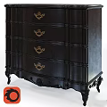 Classic Dark Wooden Cabinet With Multiple Drawers Golden Handles Carved Legs And Intricate Details