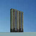 Modern High Rise Residential Building Exterior With Glass Windows Against Blue Sky