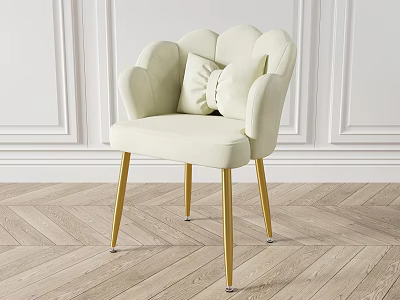 Cream Colored Petal Shaped Backrest Accent Chair With Gold Metal Legs And Bow Adorned Cushion 3d model