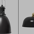 Modern Black Pendant Lights With Riveted Details And Golden Top Design