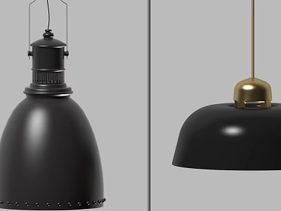 Modern Black Pendant Lights With Riveted Details And Golden Top Design 3d model