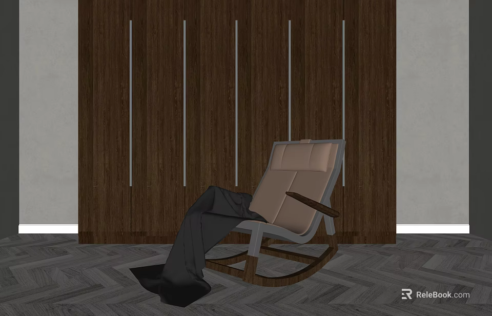 Brown And Gray Rocking Leisure Chair With Ergonomic Design In Living Room Wooden Wall Interior 3d model 