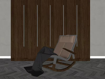 Brown And Gray Rocking Leisure Chair With Ergonomic Design In Living Room Wooden Wall Interior 3d model