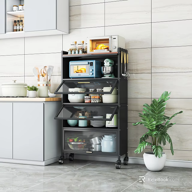 Modern Bathroom Cabinet Rack With Multi Tier Storage Shelves And Rolling Wheels 3d model 