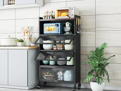 Modern Bathroom Cabinet Rack With Multi Tier Storage Shelves And Rolling Wheels 3d model