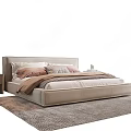 Modern Elegant Double Bed With Soft Blanket Decorative Pillows Wooden Nightstand And Woven Rug