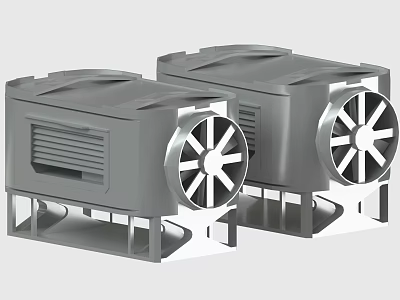 Two Gray Industrial Fans With Square Housing And Circular Rotor Blades 3d model