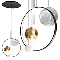 Modern Contemporary Chandelier Design With Circular Frame And Glass Gold White Balls