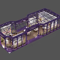 Elegant Grandiflora Shop Interior With Purple Display Shelves Marble Counters Green Plants And Ceiling Lighting