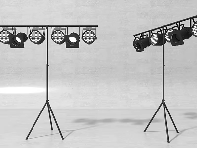 Black Tripod Stands With Multiple Downlights And Spotlights For Stage Lighting Setup 3d model