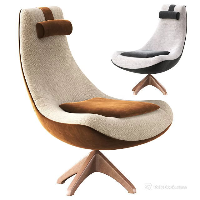 Modern Accent Chair with Curved Design Beige Brown Gray Black Fabric Upholstery Wooden Base 3d model 