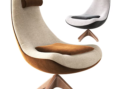 Modern Accent Chair with Curved Design Beige Brown Gray Black Fabric Upholstery Wooden Base 3d model