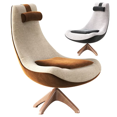 Modern Accent Chair with Curved Design Beige Brown Gray Black Fabric Upholstery Wooden Base 3d model