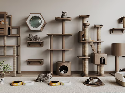Stylish Cat Trees And Pet Supplies For Feline Comfort 3d model
