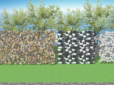 Garden Path Paving With Various Stone Patterns Green Lawn And Surrounding Trees 3d model