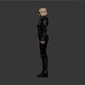 3D Model Of Blonde Female Warrior Character In Green Bodysuit And Black Gear