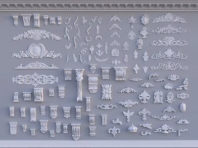 European-style carved component line foot 3d model