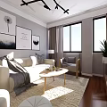 Hotel Room Interior With Modern Sofa Coffee Table Wooden Flooring And Windows