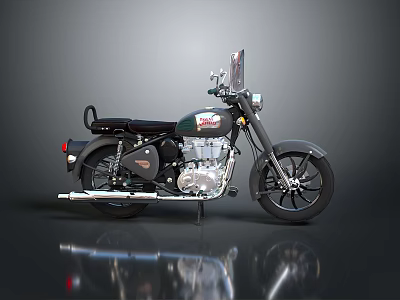Vintage Royal Enfield Motorcycle With Black Leather Seat Chrome Engine And Spoked Wheels 3d model