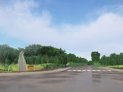 Modern Contemporary Building Facade With Sleek Design Greenery And Open Roadway 3d model