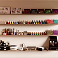 Organized Nail Supplies Display With Colorful Polish And Tools On Shelves