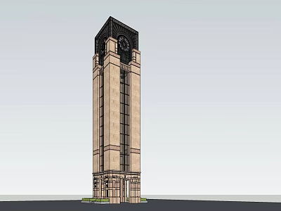 Tall Clock Tower With Beige Stone Exterior Black Top And Ornate Base Design 3d model