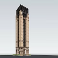 Tall Clock Tower With Beige Stone Exterior Black Top And Ornate Base Design 3d model