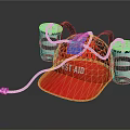 Red Thirst Aid Hat With Silver Cans Black Straps Blue Component And Tube 3d model
