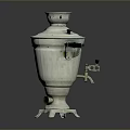 Silver Samovar with Black Knobs and Handles on Base Stand for Home Use