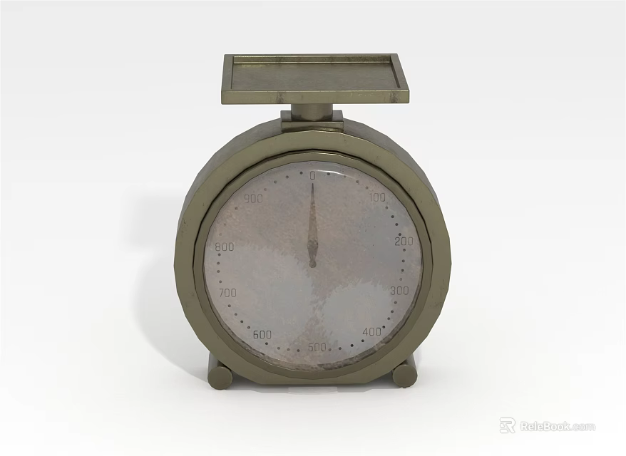 Vintage Mechanical Weighing Scale With Round Dial And Metal Platform 3d model 