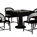 Modern Mahjong Table Set With Four Chairs And Black Metal Frame Design