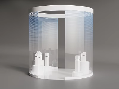 Modern Cylindrical Display Cabinet Shelf with Transparent Glass and White Layered Compartments 3d model