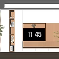Modern TV Background Cabinet With White And Orange Panels Built In TV And Storage Shelves