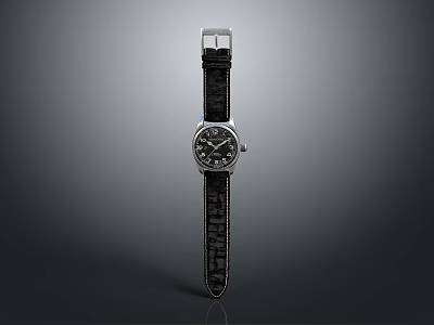 Classic Wristwatch Featuring Black Leather Strap And Metal Analog Dial Design 3d model