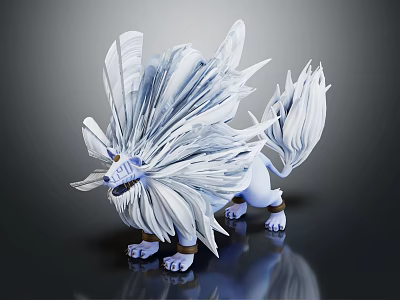 White Feathered Lion Mythical Creature Character With Fluffy Mane And Tail 3d model