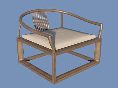 Modern Leisure Chair With Wooden Frame Curved Armrests Slatted Backrest And Light Colored Padded Seat 3d model