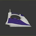 Modern Purple White Electric Iron With Gray Handle On Black Reflective Surface