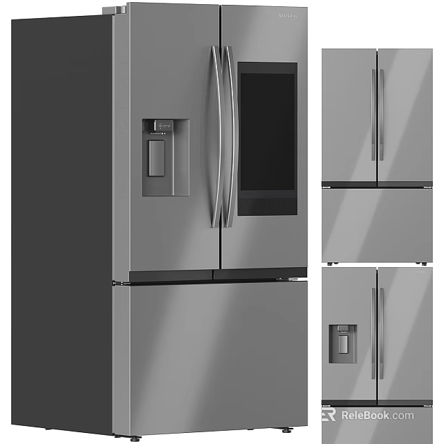 Sleek Modern Stainless Steel Refrigerator Cabinet With Double Doors Ice Maker And Drawers 3d model 