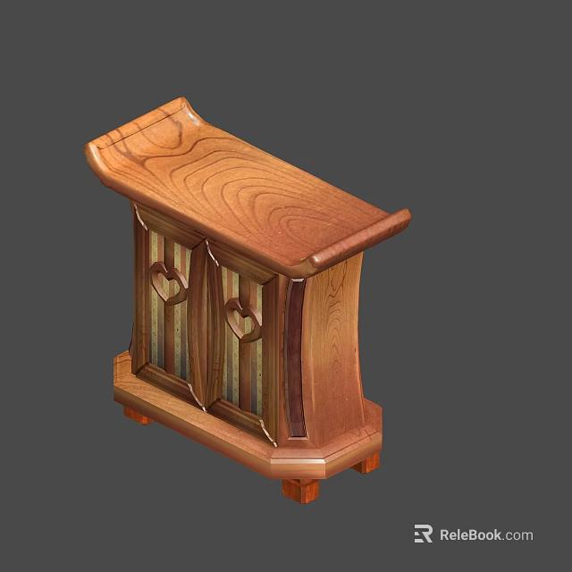 Traditional Wooden Console Table Side Cabinet With Carved Doors And Curved Edges 3d model 