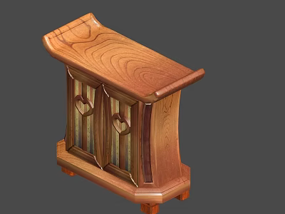 Traditional Wooden Console Table Side Cabinet With Carved Doors And Curved Edges 3d model