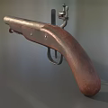 Vintage Flintlock Weapon With Wooden Stock And Metal Historical Components