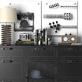 Black Industrial Entryway Side Cabinet With Lamp Books Decorative Clock And Storage Drawers