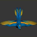Blue and Orange Parrot with Spread Wings Vibrant Feathers on Grey Background